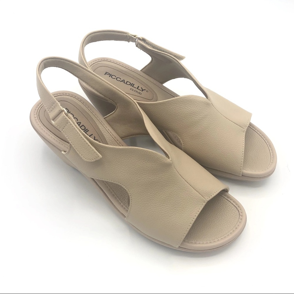 Soft Step Line Wedge Sandal with Velcro in Tan